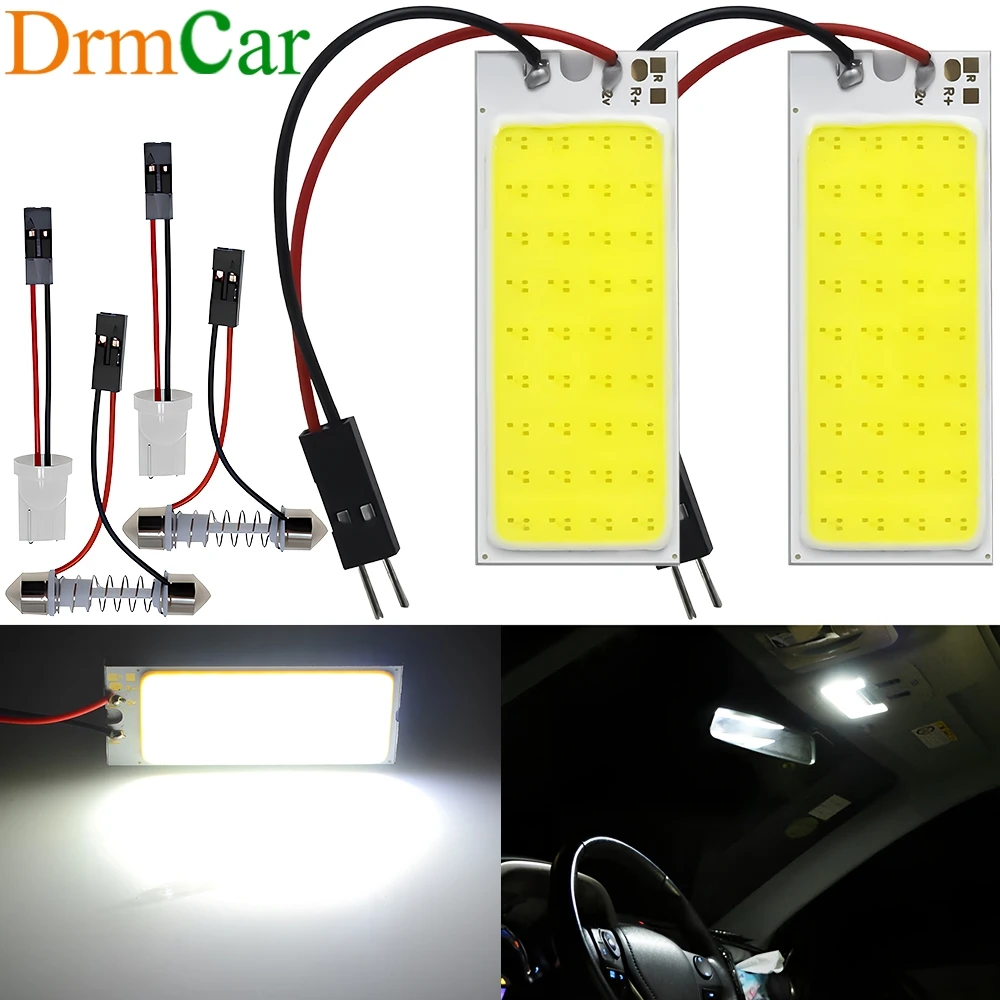 2PCS Car Led W5W C5W Reading C10W Cob 36SMD DC 12V LED Panel Lamps Autos Door Backup Dome Festoon Lights Interior Lighting White