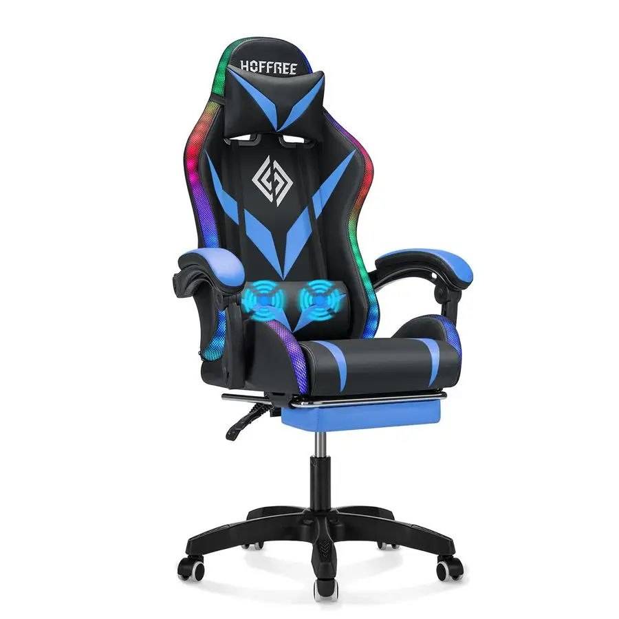 

Gaming Chair with Massage and LED Lights Ergonomic Video Game Chairs with Footrest High Back Reclining Computer Chair with Adjus