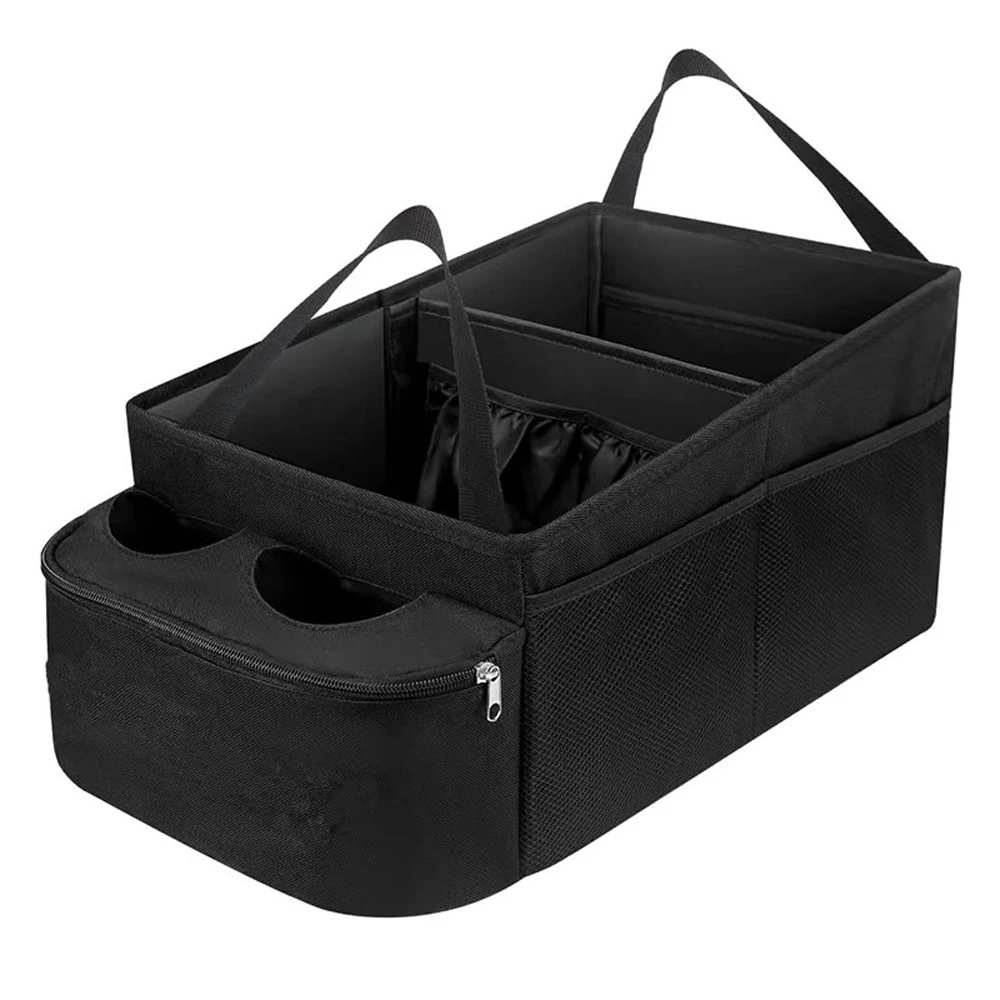 Car Trunk Organizer Bag Waterproof for Car SUV MPV Backseat Car Organizer Travel Organization Storage Box with 2 Bags Cup Holder