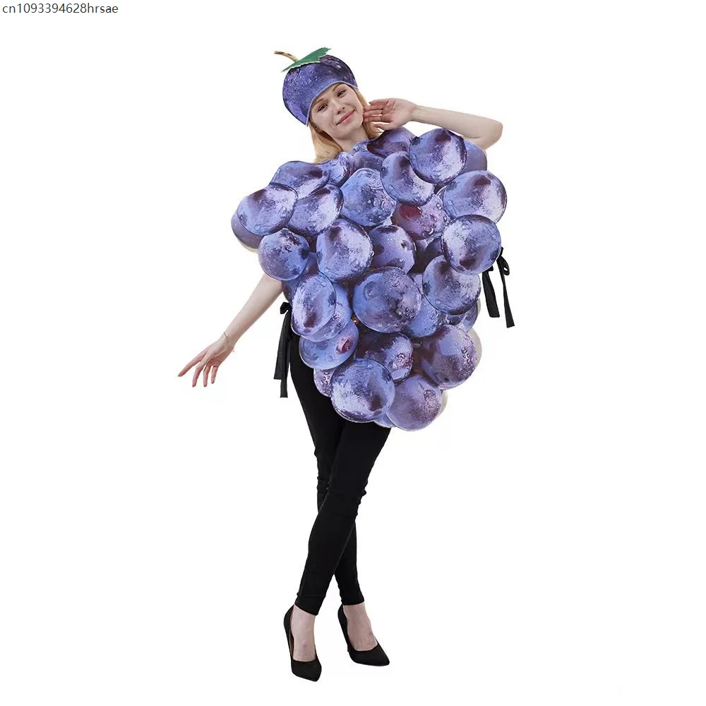 

2025 New Arrival Unisex Lady Fruit Halloween Dress Up Adult Grapes Suit With Hat Costume