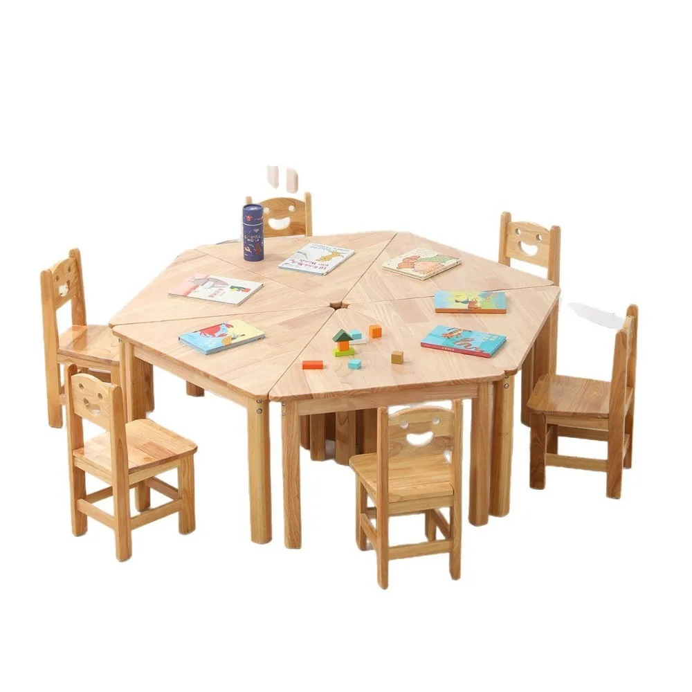 Solid Wood Kids Table & Chair Set, Montessori Study/Drawing/Play Desk for Home Nursery, Playroom & Preschool, Art Game Station