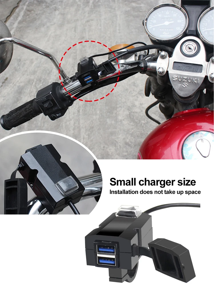 Quick Charge 3.0Dual USB Motorbike Motorcycle Handlebar Charger Adapter Waterproof Power Supply Socket for iphone samsung huawei