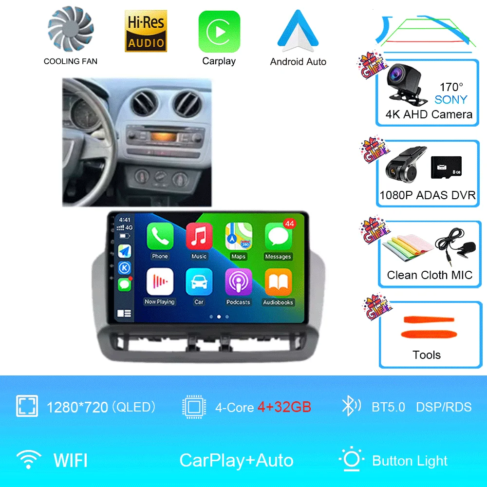 Android 16 QLED touchscreen autoradio voor Seat Ibiza 2012-2015, 12GB+256GB, multimediaspeler, 5G WIFI, BT, GPS navigatie