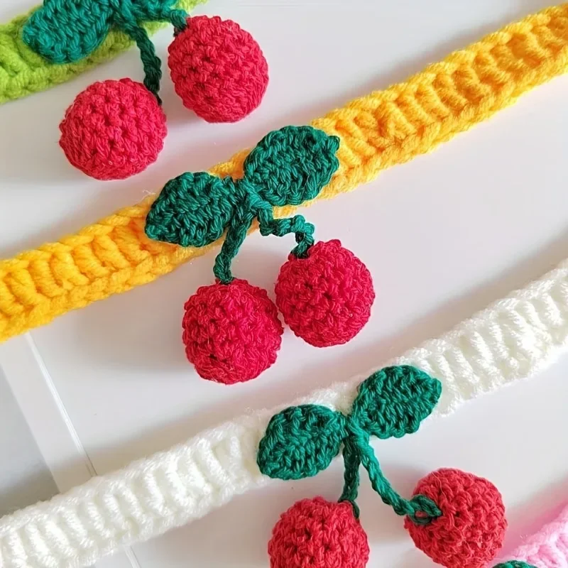Pet Collar Handmade Knitted Cat Collar With Cherry Decor Cute Cat Necklace Cat Supplies ошейник для кошек para gatos accesorios