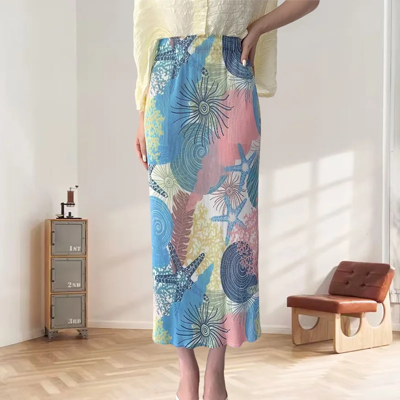 

Miyake Pleated Half Skirt Women Summer 2025 New Digital Printed Fold Jupe Split Comfortable Casual Pleat Skirt Women Clothing