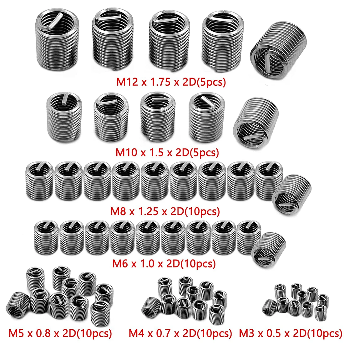 60 pcs M3 M4 M5 M6 M8 M10 M12 Specification Stainless Steel Fastening Thread Insert, Wear Insert Repair, Wire Thread Sleeve