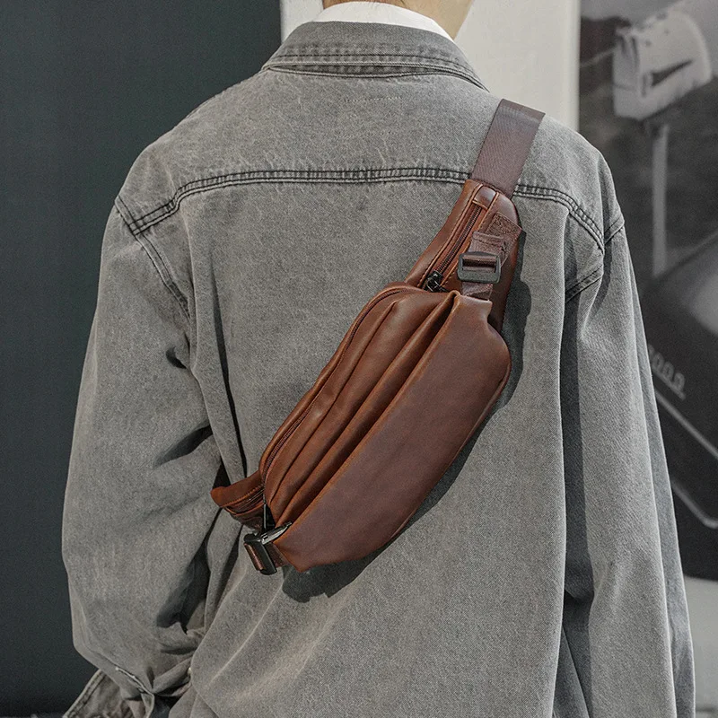 Men's Waist Bag New Casual Trend PU Leather Shoulder Crossbody Bags Vintage Korean All-Match Chest Pack