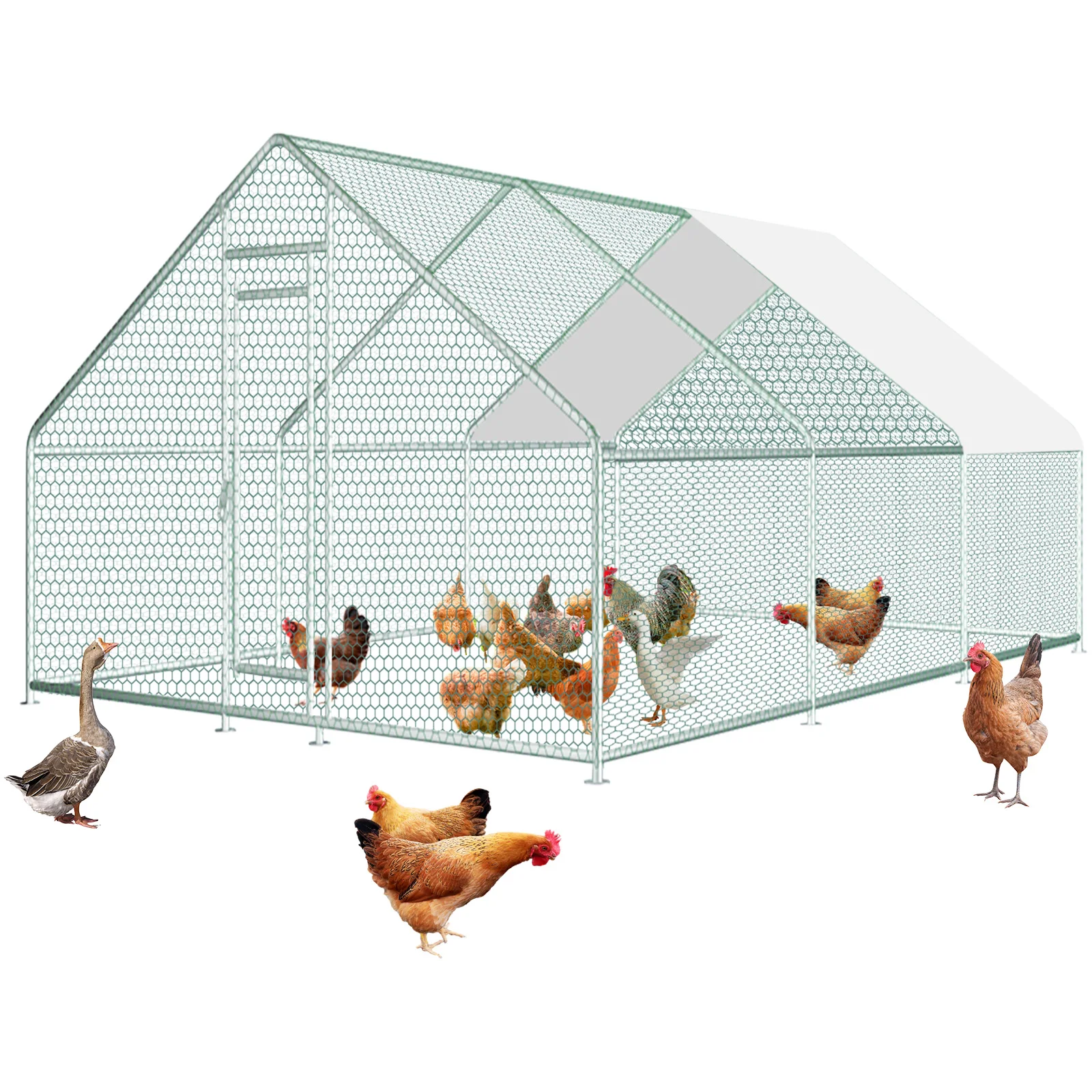 20FT X 13FT(6M X 4M) Large Heavy-Duty Metal Chicken Coop Run with Roof Outdoor Backyard Farm Poultry Pen Cage for Hens Ducks Rabbits Livestock Shelter