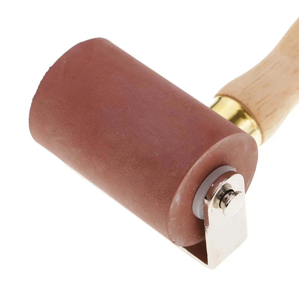 Rolo de borracha com cabo de madeira, ótimo para ferramentas de construção de fita antiderrapante, ferramentas de impressão, tinta e estampagem (2,4 polegadas, bronze)