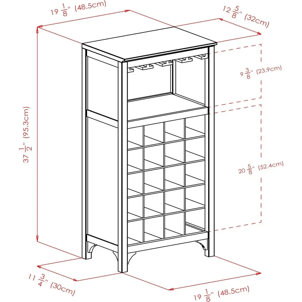 Marco-armário para vinho modular com prateleira de vidro, café expresso escuro (92729), 37,52 polegadas x 19, 09x12,6 polegadas, 20 garrafas