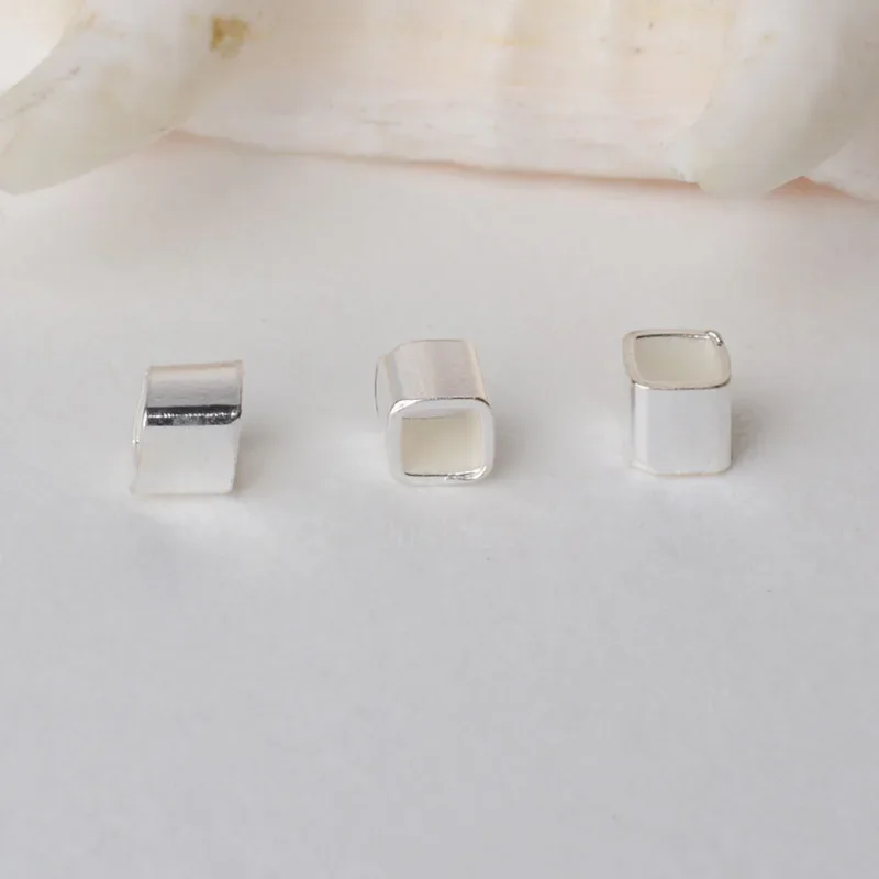 solid 925 sterling silver Square tube, spacer loose bead with 1.8mm hole jewelry diy components accessories