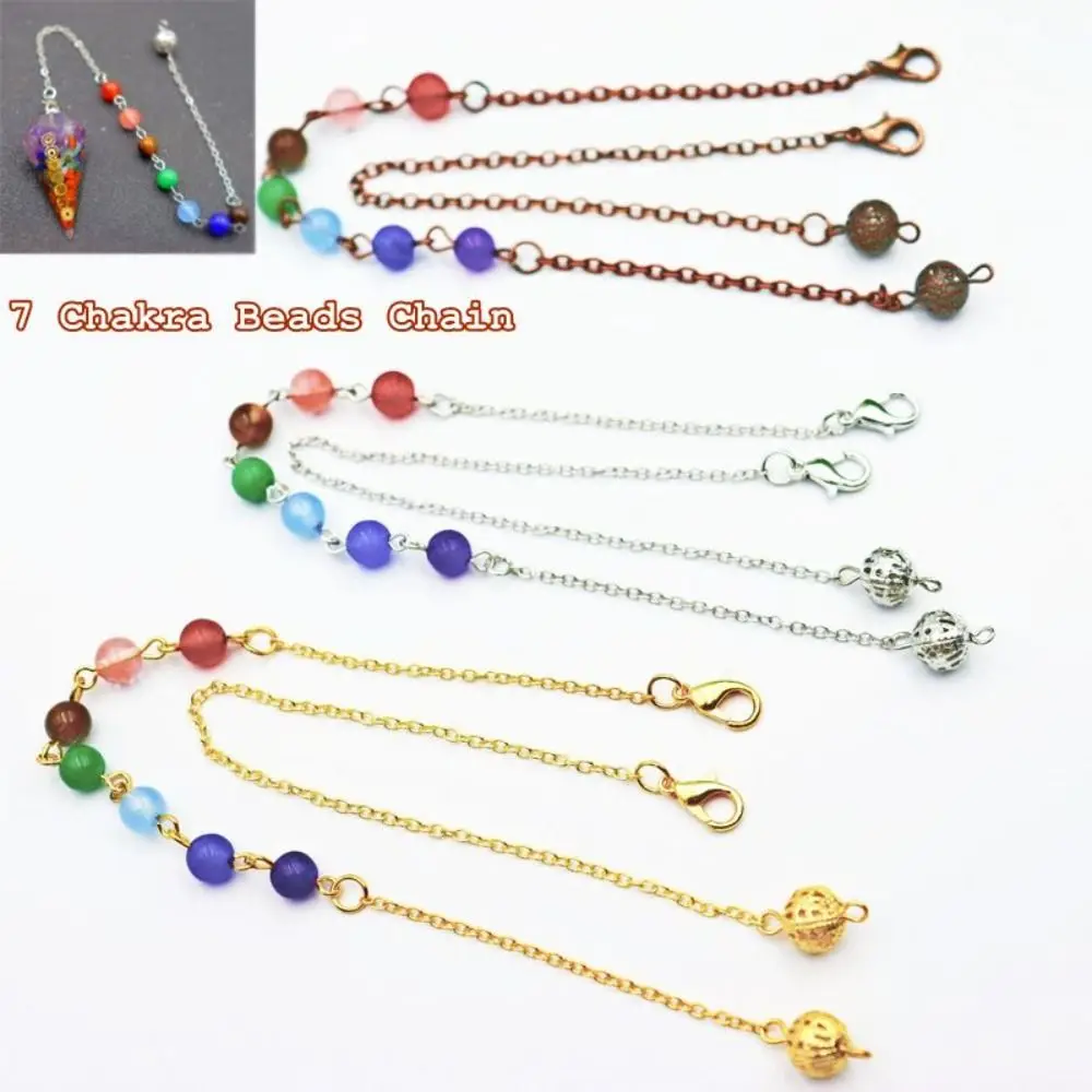 7 cuentas de Chakra, cadena de cuentas de Chakra, Color plateado, cuentas de Color dorado, cadena de péndulo, accesorios de joyería DIY