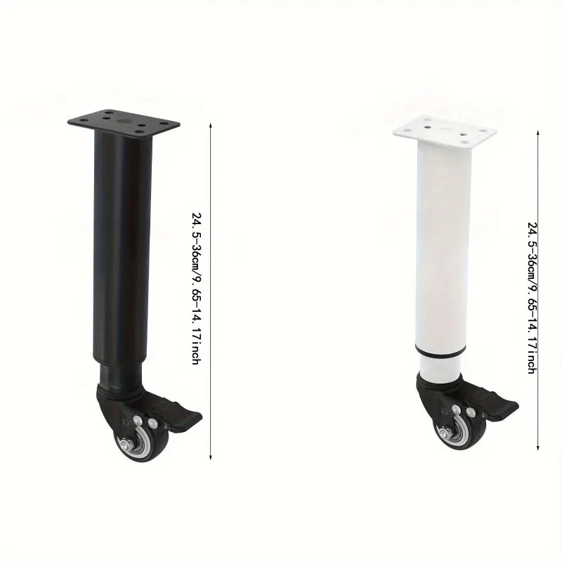 4pcs 245-360mm Adjustable Height Furniture Legs with Lockable Caster Wheels Metal Support Feet for Sofa Table Chair Cabinet