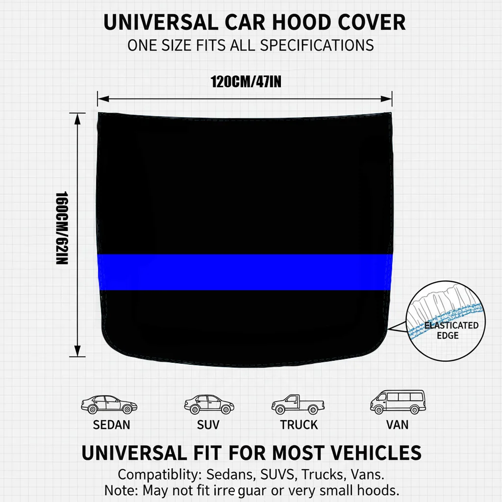 Capa universal para capô de carro The Blue Line para carro, caminhão SUV, acessórios decorativos à prova de poeira, decoração de festival e presente exclusivo