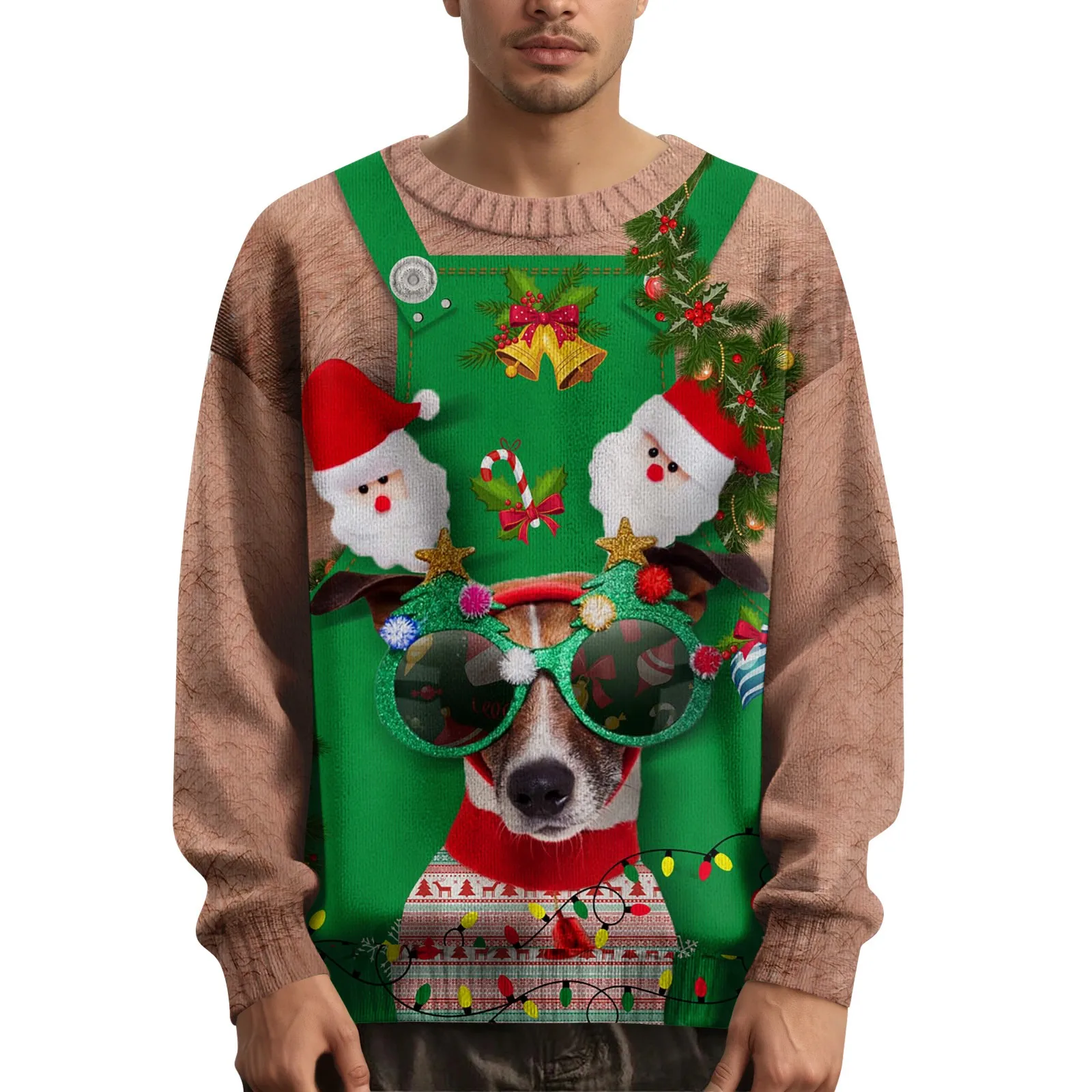 

Men's Christmas Printed Round Collar Sweater Fashion Casual Long-sleeved Knitted Pullover Sweater Autumn Winter Knitwear