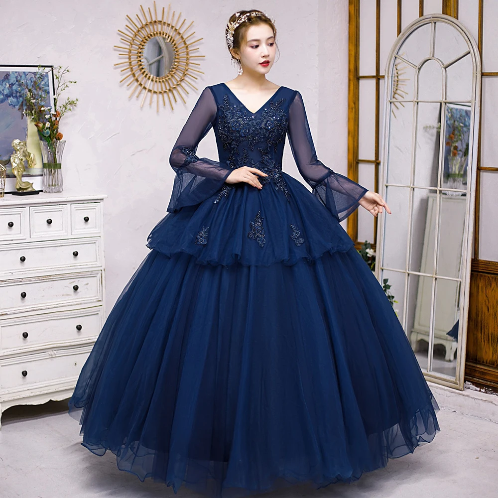 

Navy Blue Ball Gown Women Quinceanera Dresses Appliques Tulle Prom Birthday Party Gowns Formal Vestido De Noche robes de soirée