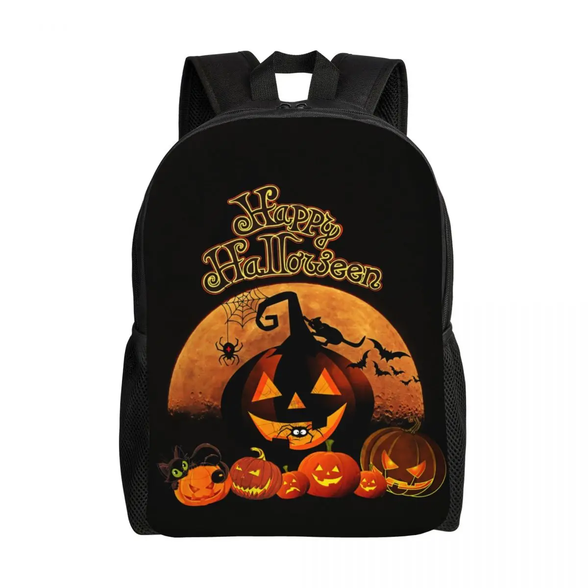 Custom Happy Halloween Pumpkin Travel Backpack Men Women School Computer Bookbag College Student Daypack Bags