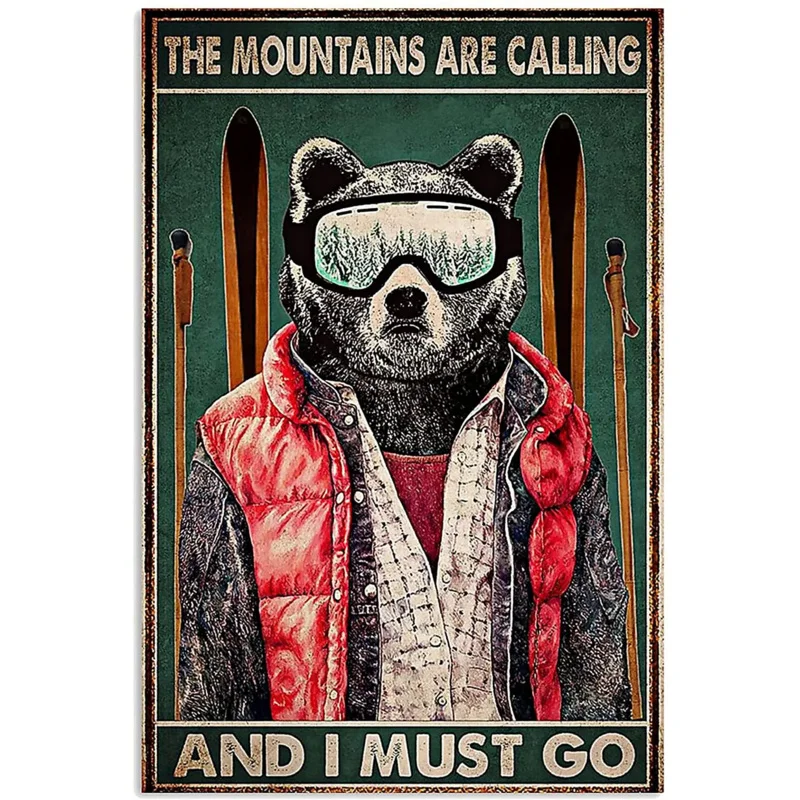 Skiing The Mountains are Calling I Must Go Poster Metal Sign 8x12 inches