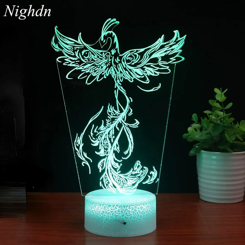 

3D Illusion Lamp Phoenix Bird Led Night Light Bedroom Decoration Lights 7 Colors Desk Lamps Birthday Christmas Gifts for Kids