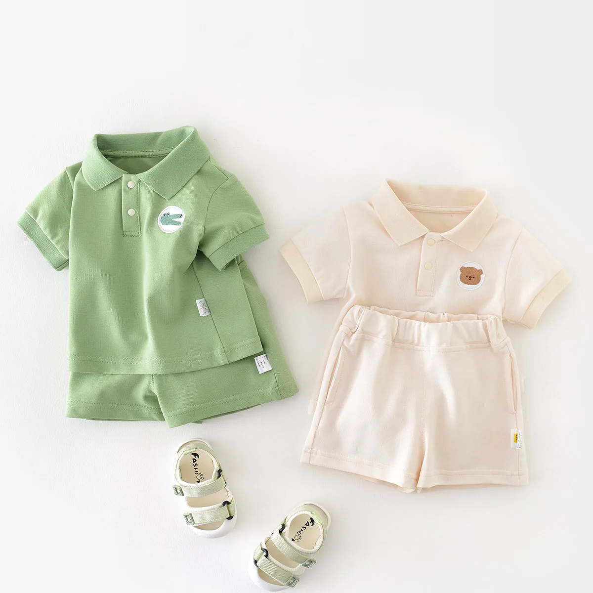 MILANCEL Summer Baby Clothes Set Turn Down Collar Boys Track Suit Toddler Girls Tee Suit Animal Style Outfit image 2
