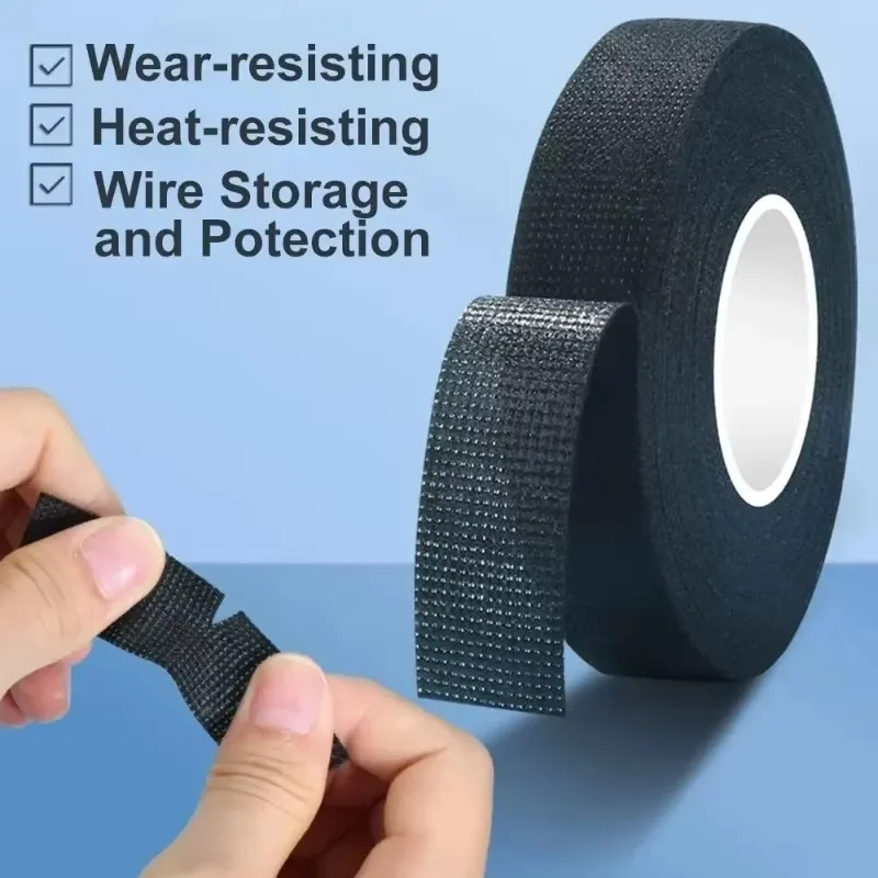 Black Electrical Fabric Cloth Tape Auto Wiring Wrap Cable Organizer Heat-resistant Wire Harness Bundle Insulation Adhesive Tapes