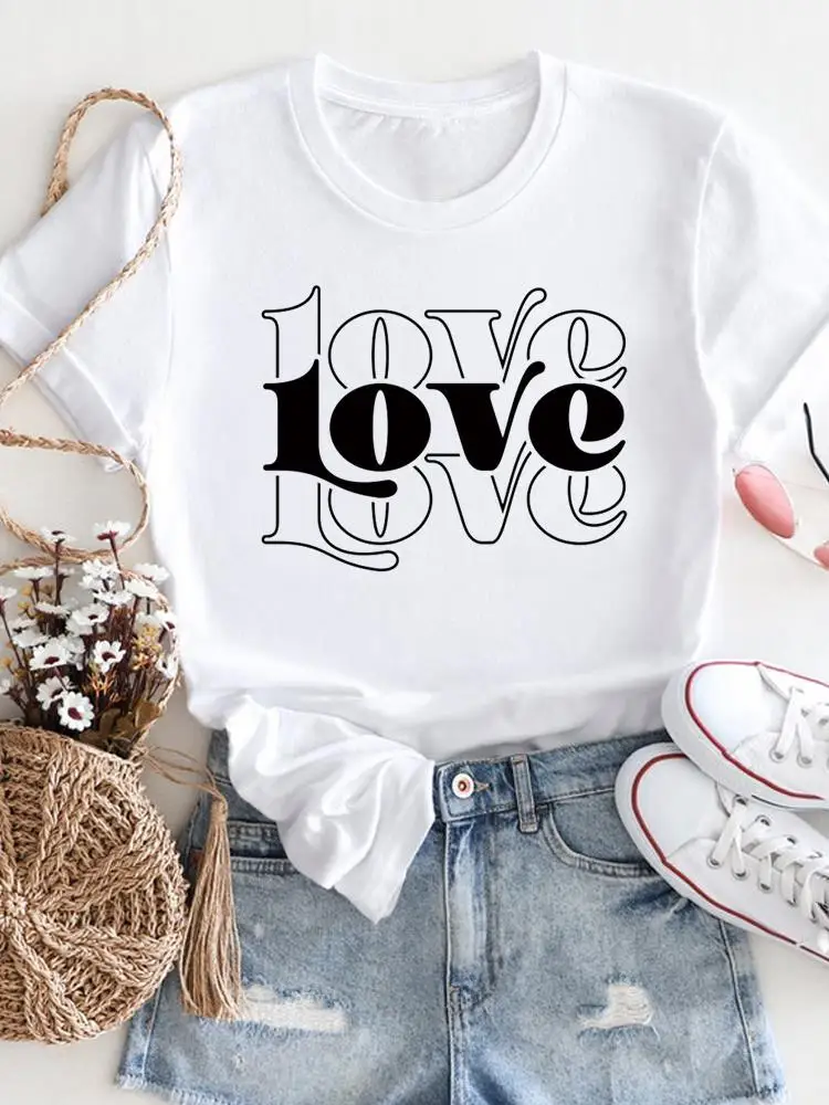 Summer Print T-shirt Leopard Love Heart Graphic T Shirt Flower Sweet Women Fashion Casual Clothing Short Sleeve Female Tee Top