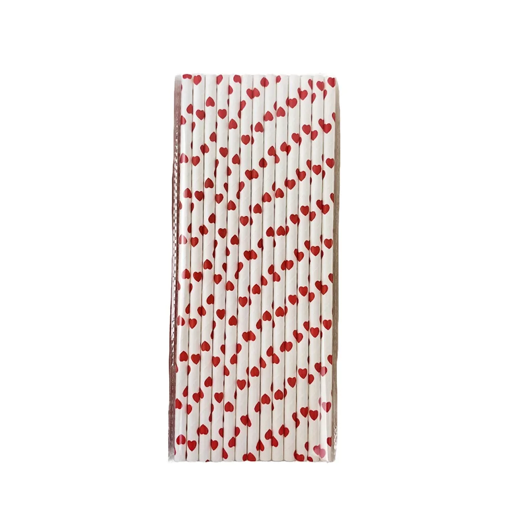 100pcs 3 Colors Disposable Paper Straw Multipurpose Heart Print Love Pattern Pipette Environment Protection Beverage Straw Cafe