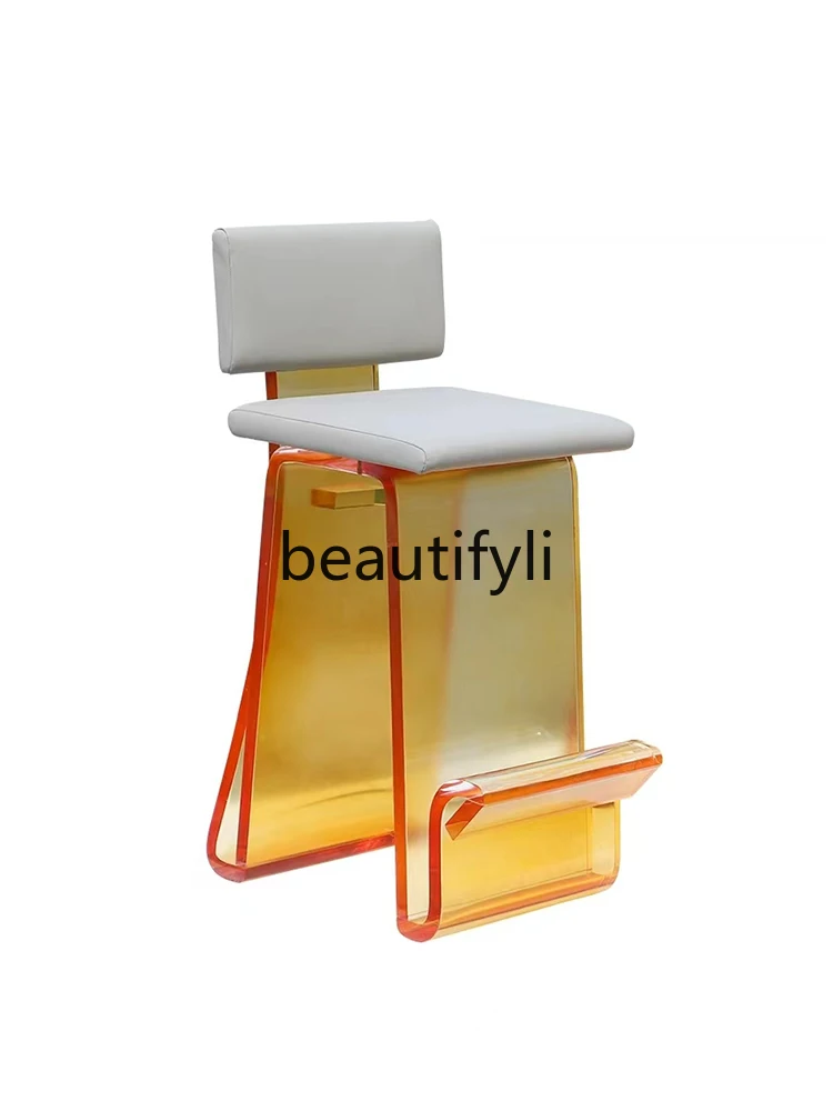 

Single bar chair backrest crystal light luxury bar chair acrylic modern simple high stool