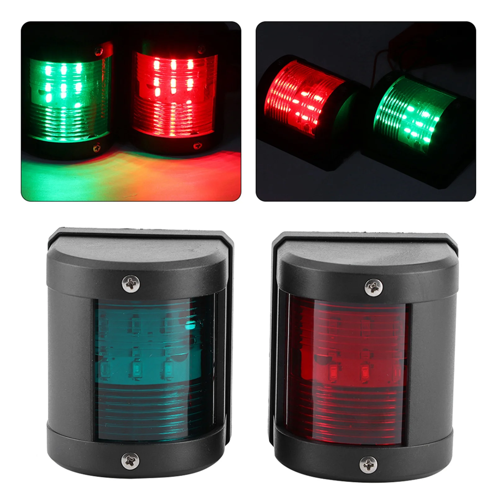 Pair of IP66 Signal Lamp Red Green LED Navigation Warning Light for Marine Boat Yacht 12V