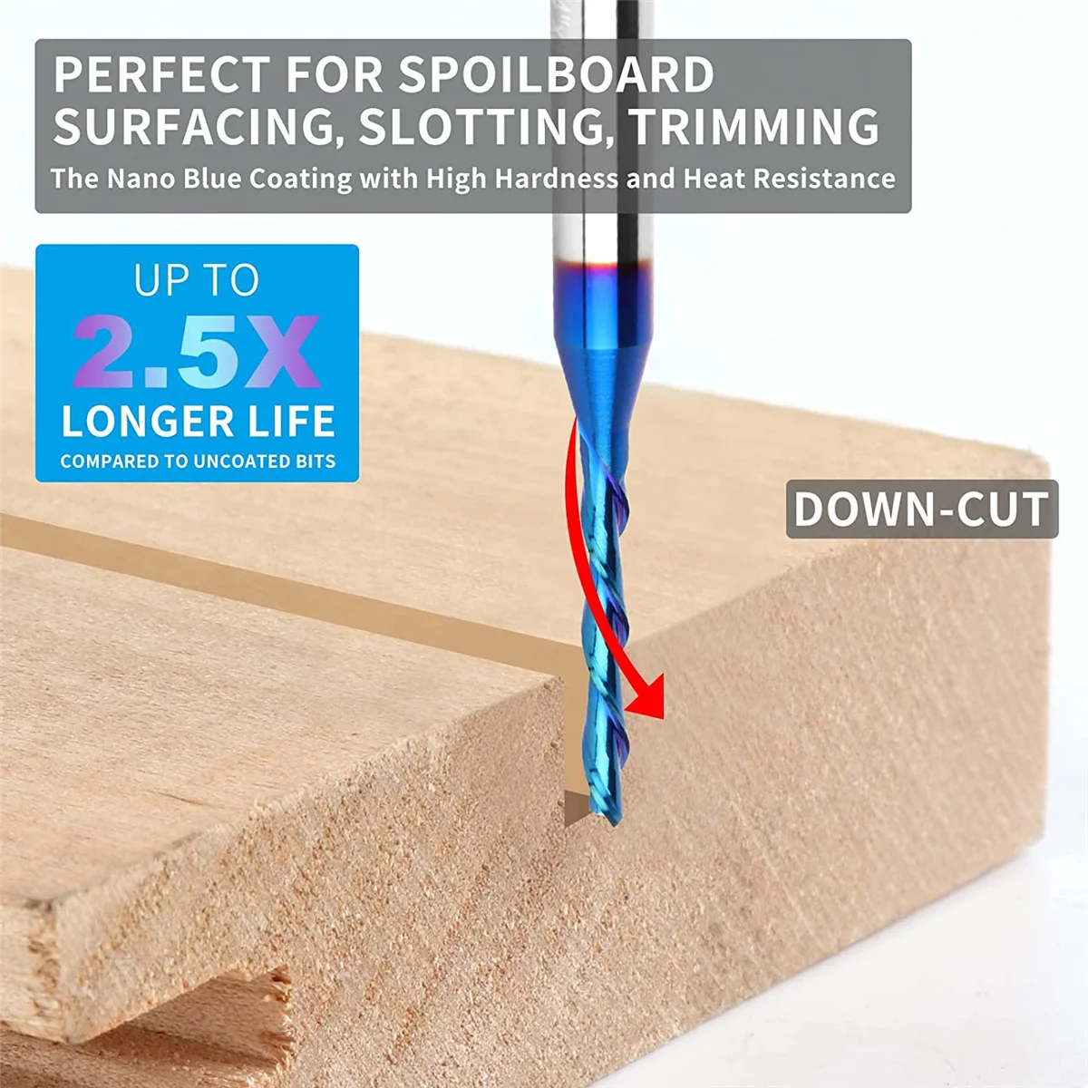 Downcut Spiral Router Bit 1/4 Inch ,1/8 Inch Cutting Diameter, Extra Long 3 Inch Solid Carbide for Wood Cut,Carving