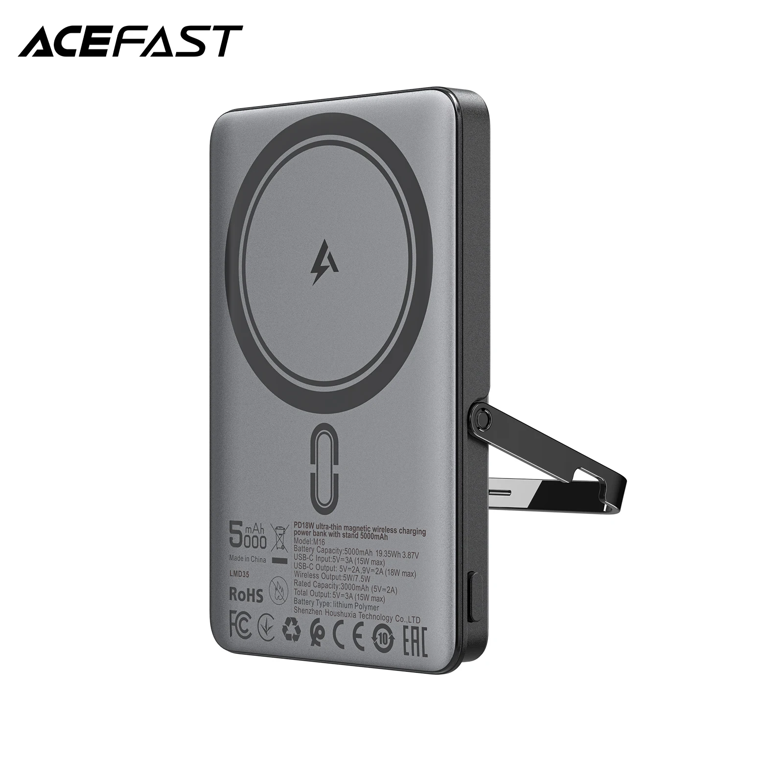 

ACEFAST M16 5000mAh Magnetic Wireless Power Bank With Stand For iPhone 12/13/14/15/16 Pro Max USB C PD QC 18W Ultra-thin Battery