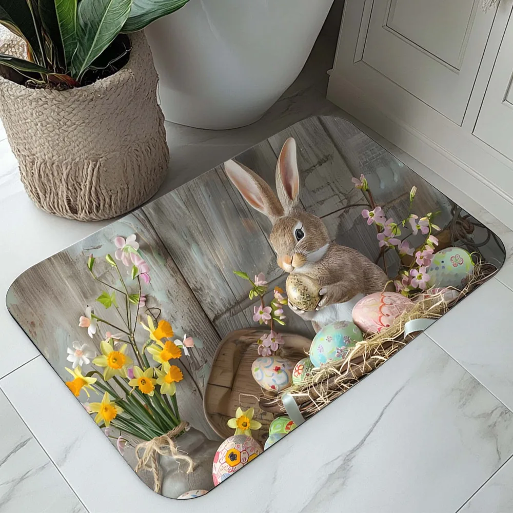 عيد الفصح سعيد السجاد حصيرة البساط مع البيض المائية الأزهار الفراشات مخطط الأرانب ديكور المنزل الملونة أرضية داخلية حصيرة #3