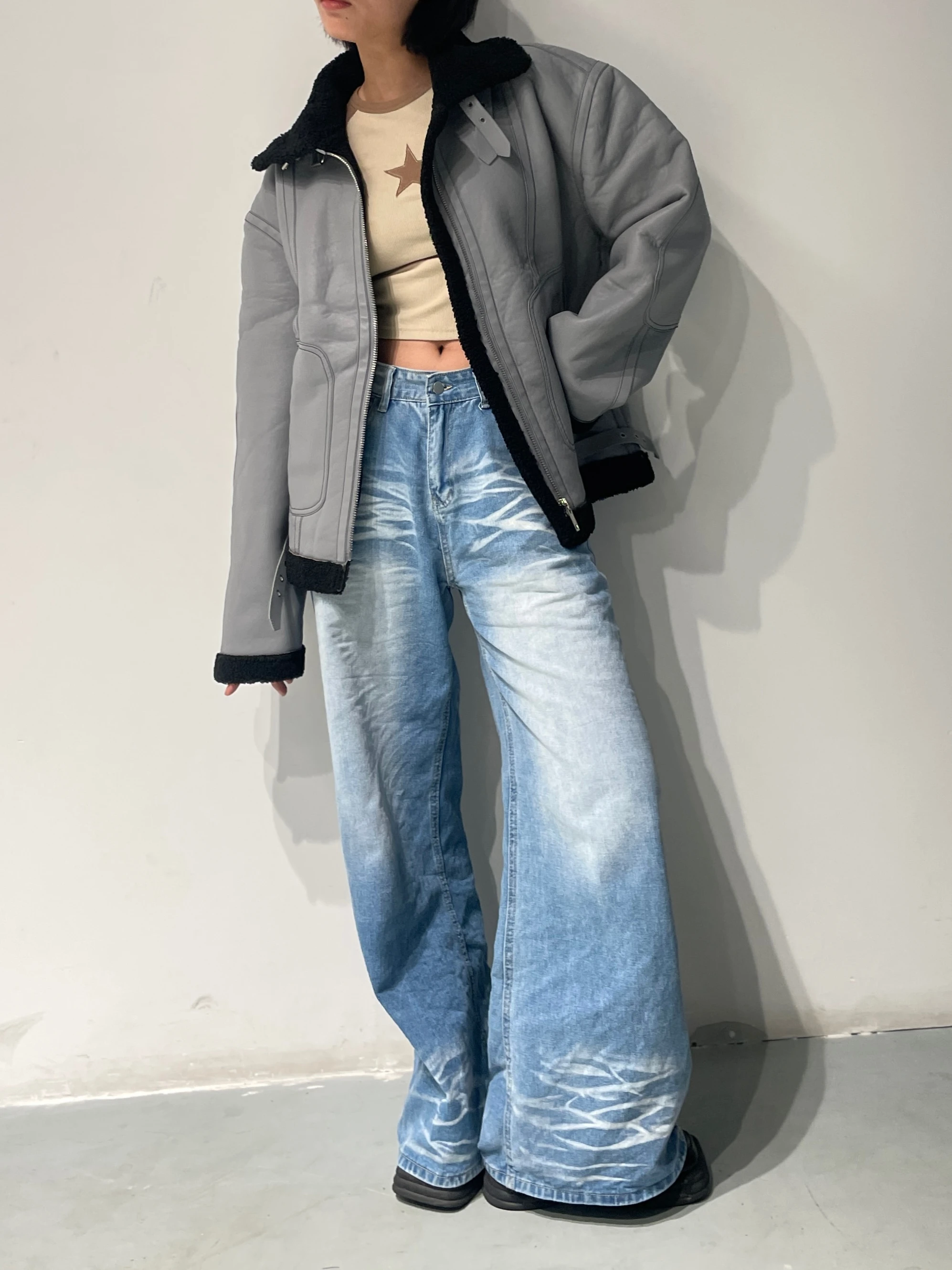 เสื้อโค้ทกันลมสำหรับผู้หญิง ฤดูหนาว หนังเทียมบุขนสัตว์เทียม ทรงไบค์เกอร์ ซิปยาว ทรงปกติ วัสดุ PU