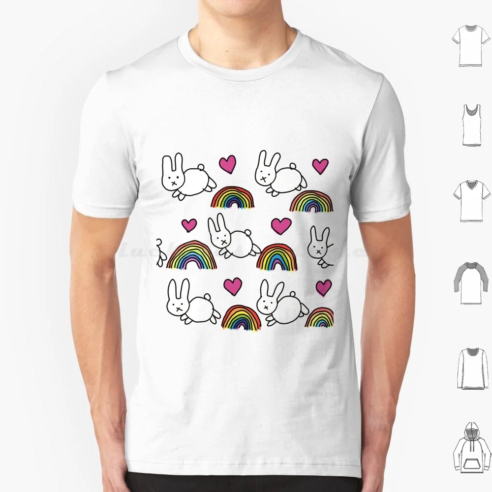 Rabbits Love Rainbows T Shirt Men Women Kids 6xl Bunnies Rabbits Rabbit Cute Rainbows Hearts Love Happy Cheery Simple Playful