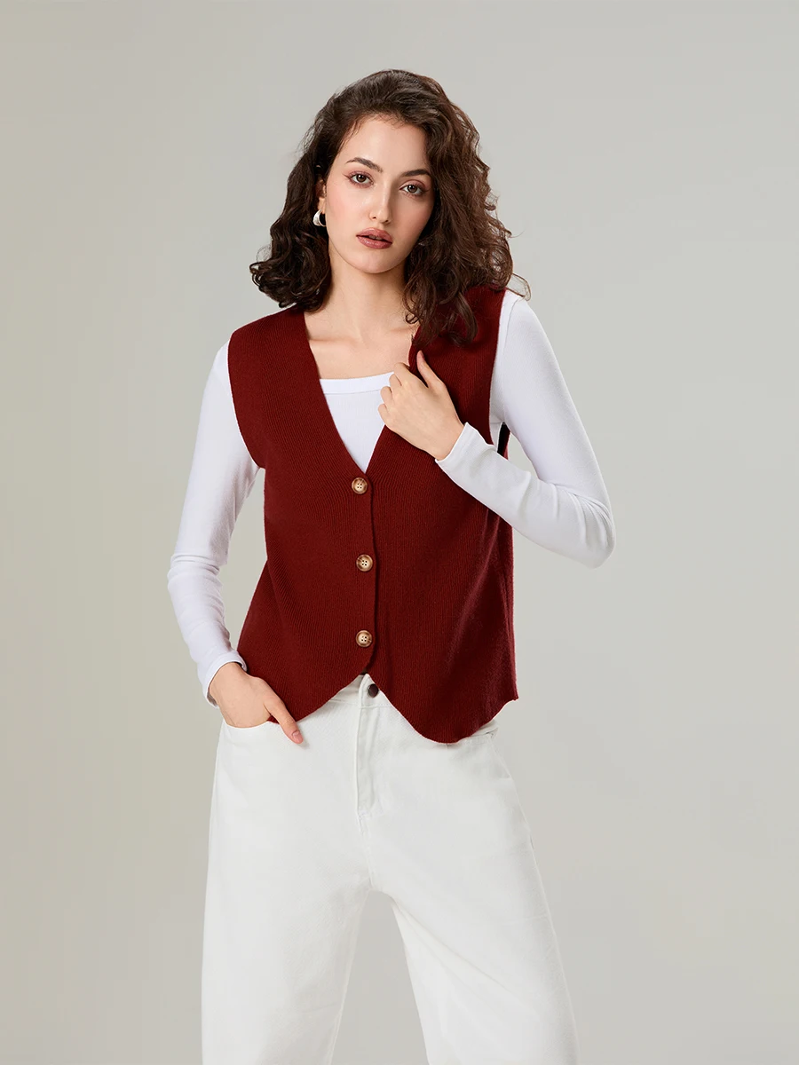 

Женский вязаный свитер, жилет, стильный жилет без рукавов на пуговицах, классический однотонный жилет для шикарной повседневной носки