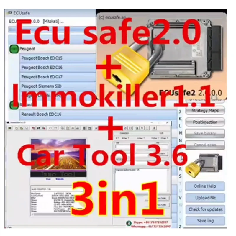 

ECUSafe V2.0+Immo Killer V1.1 +Cartool V3.6 Car Tool Software vehicle immobilizer system Repair Airbags Decode Radio VP