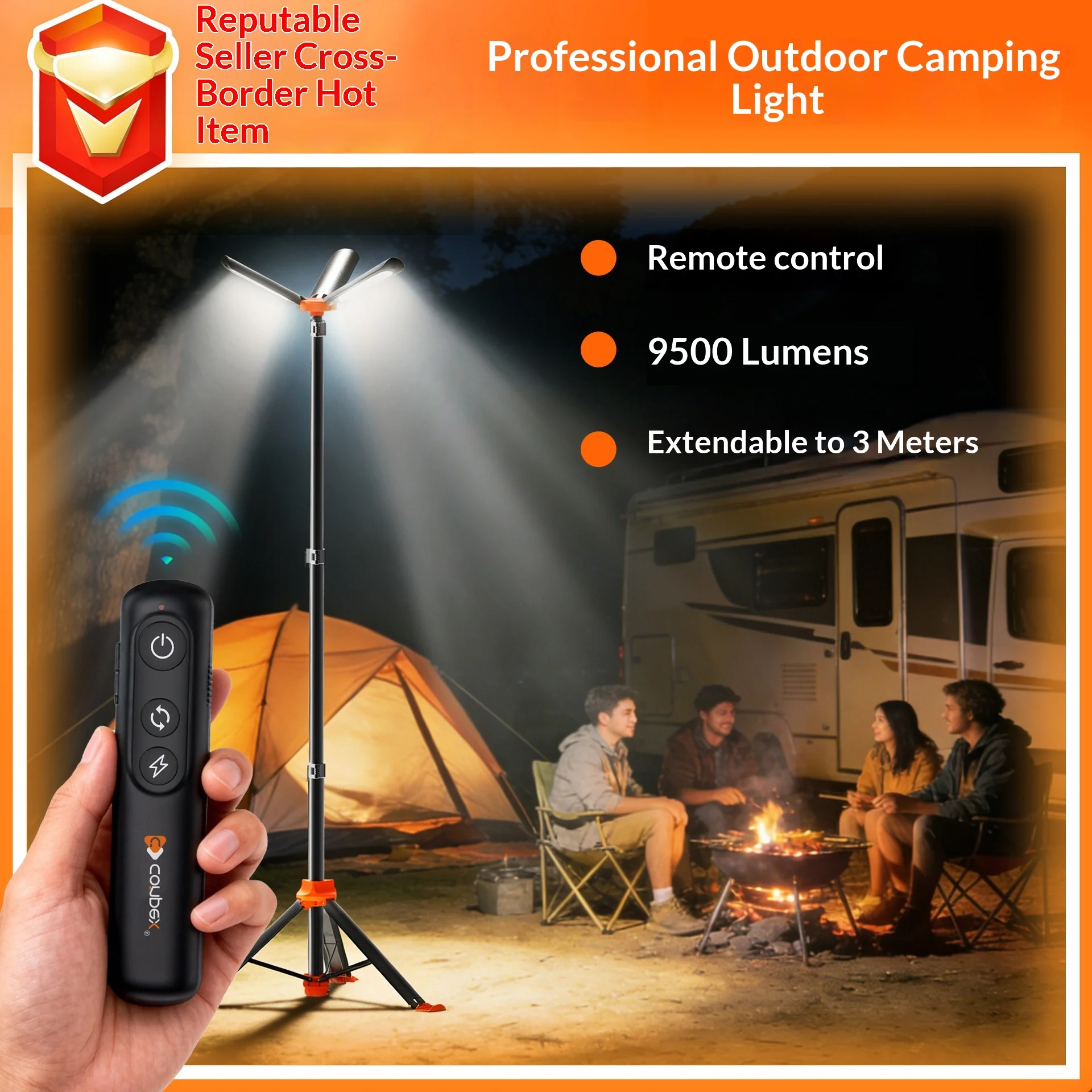 Professional Camping Light, 3m Retractable Height, Wide-Range Lighting, Portable LED Multifunctional Outdoor Camping Lamp