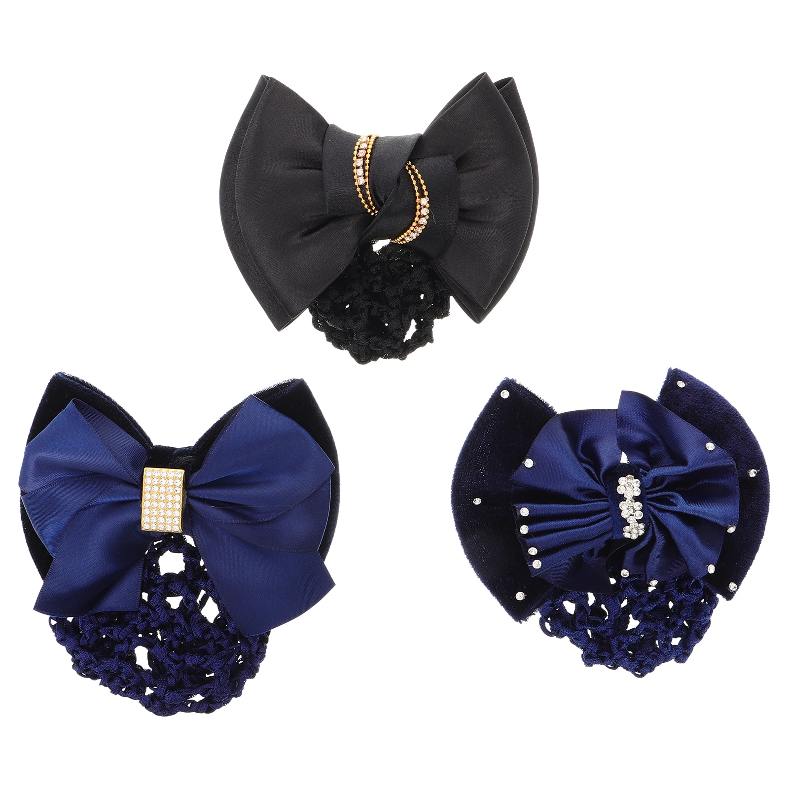 

3Pcs Hairnet Headwear Bowknot Decor Mesh Bun Cover Snoods Women Metal Bows Soft Material Professional Nurse Hotel Uniforms