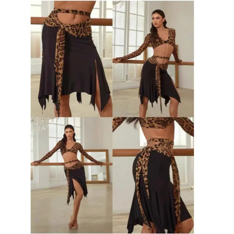 

customized ZYM Half length skirt irregular Latin dance outfit daily practice dress women's high waisted skirt tops suit set wear