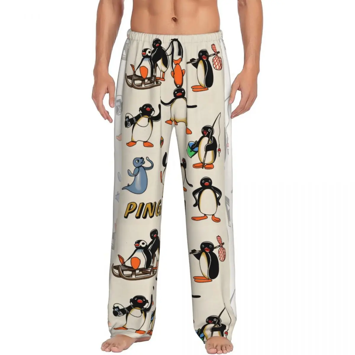 مخصص Noot Noot Pingu بيجامة السراويل الرجال البطريق ميرش صالة النوم تمتد ملابس خاصة قيعان مع جيوب #1