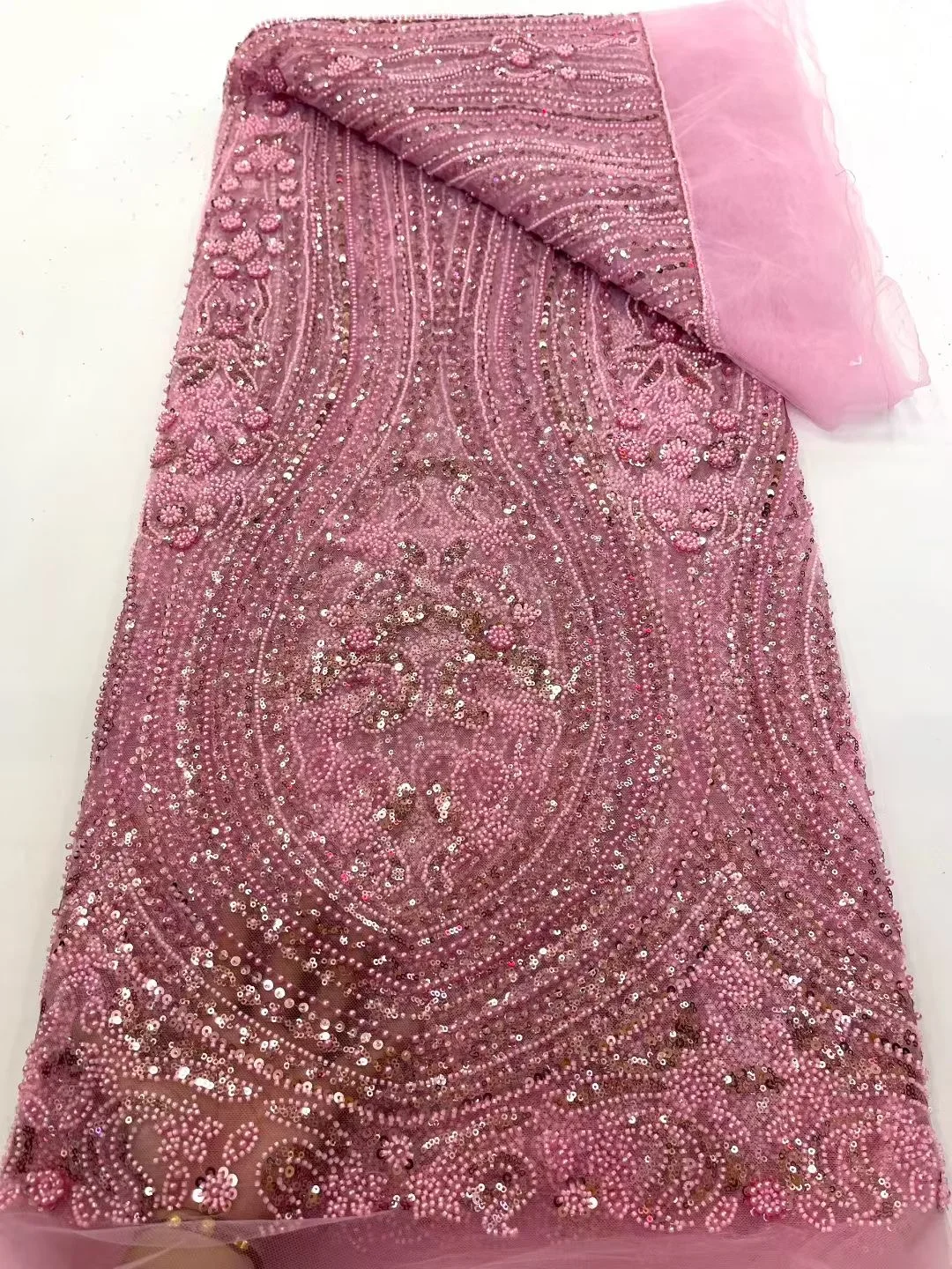 2026 African Beaded Groom Lace Fabric High Quality French Mesh with Sequins Nigerian Wedding Dress Fabric for Sewing