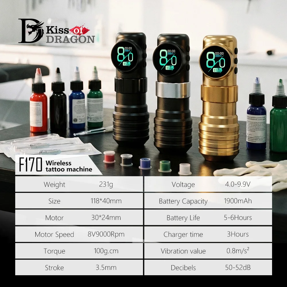 T‑Rex Wireless Rotary Tattoo Machine Kit 1900mAh Digital Display Tattoo Pen Complete Tattoo Supplies Set for Tattoo Artists