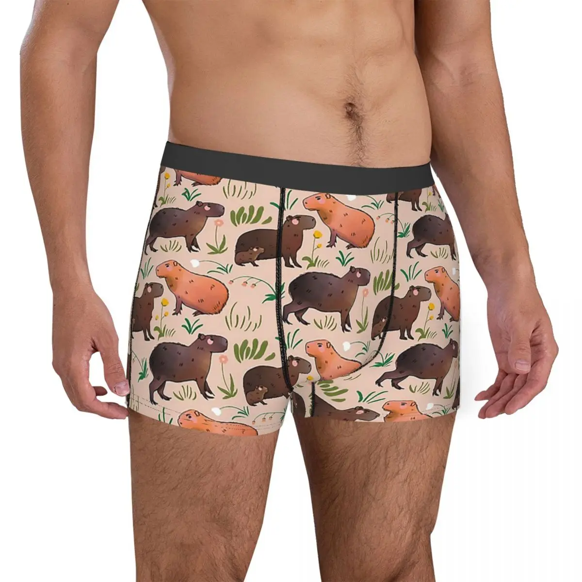 Novelty Boxer Capybara Cute Green Animal Pattern Shorts Panties Men\'s Underwear Breathable Underpants for Homme S-XXL