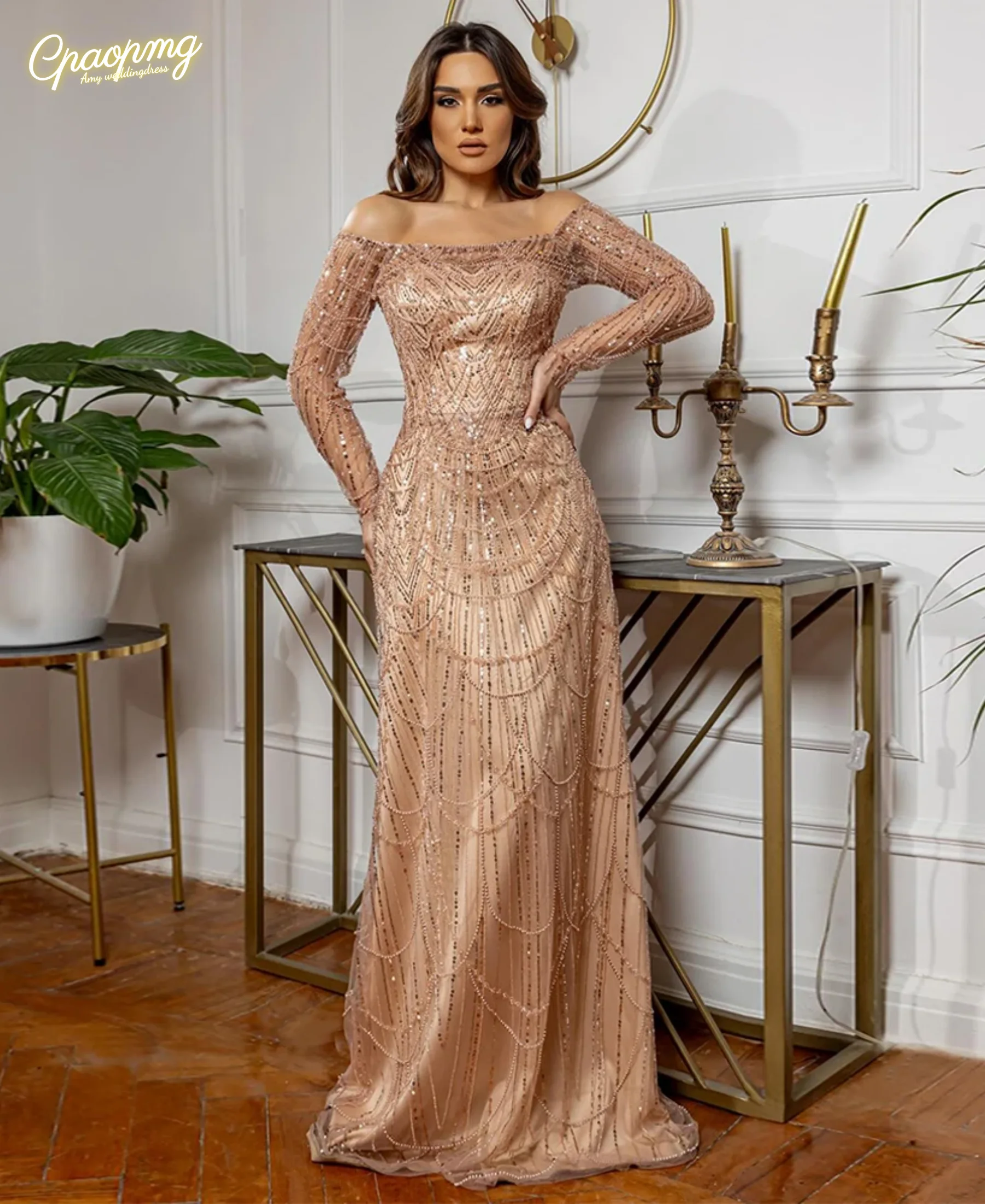 

Роскошное вечернее платье по индивидуальному заказу с вырезом лодочкой и длинными рукавами, сверкающее бисером, расшитое блестками, платье русалки для выпускного вечера, платья для танцевальной вечеринки