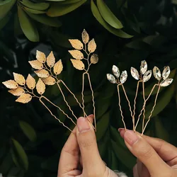 3PCS Bridal Wedding Hair Accessories Gold Color Leaf Hair Pins for Women Bride Hair Clip Pins Female Headpiece Headdress Gifts