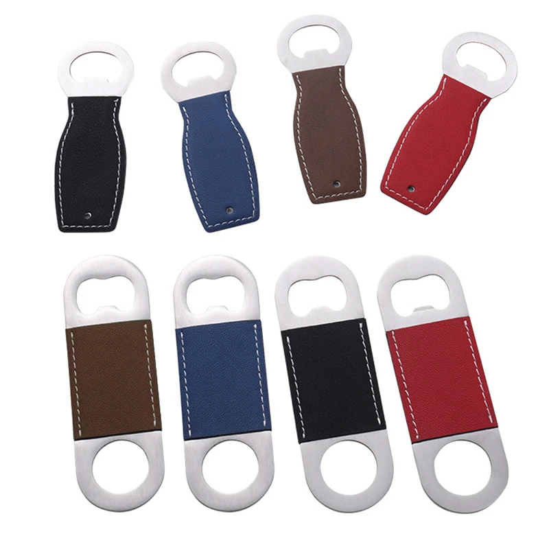 Hot Thermal Sublimation Can beer Opener Laser  PU Leather Strip Bottle Opener Creative Kitchen Supplies