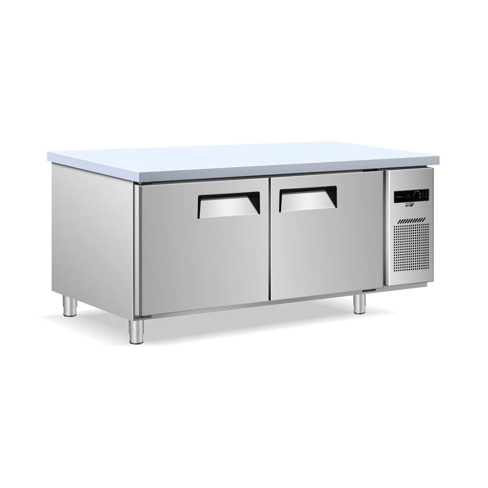 Double Door Stainless Steel Workbench Refrigeration Equipment Freezer Under Counter Fridge