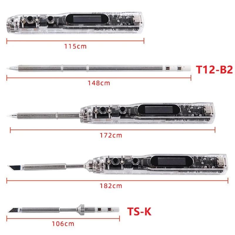 SIO12 (TS-K) เครื่องเชื่อมเหล็กไฟฟ้าอัจฉริยะ OLED + กล่อง0-450 ℃ ปรับอุณหภูมิในตัวกริ่งเครื่องเชื่อมเหล็กสีดำ