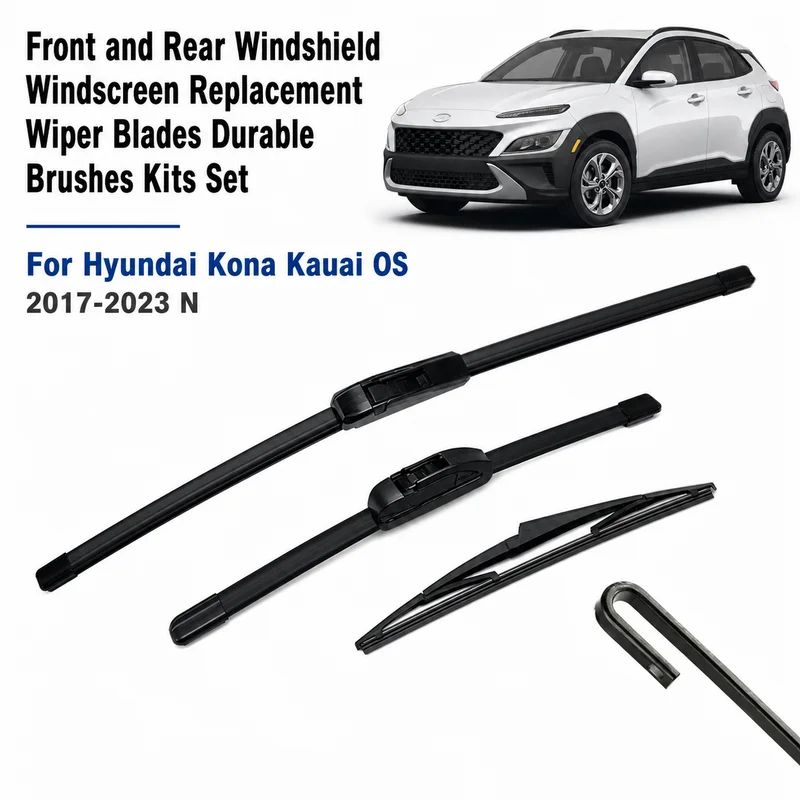 For Hyundai Kona Kauai OS 2017-2023 N Front and Rear Windshield Windscreen Replacement Wiper Blades Durable Brushes Kits Set