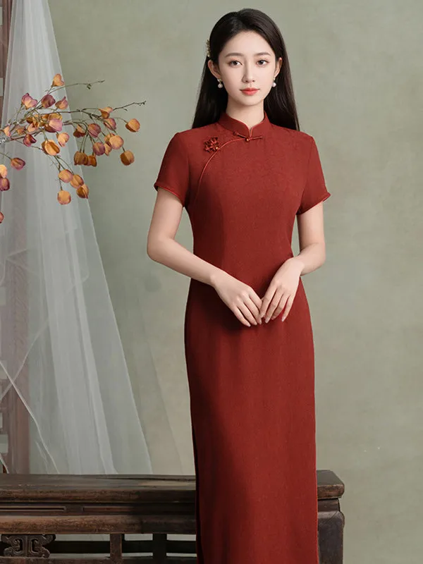 

Женское платье-ципао Young Sle Slim Fit с длинным рукавом, воротником-стойкой, на пуговицах, в традиционном китайском стиле, новая версия